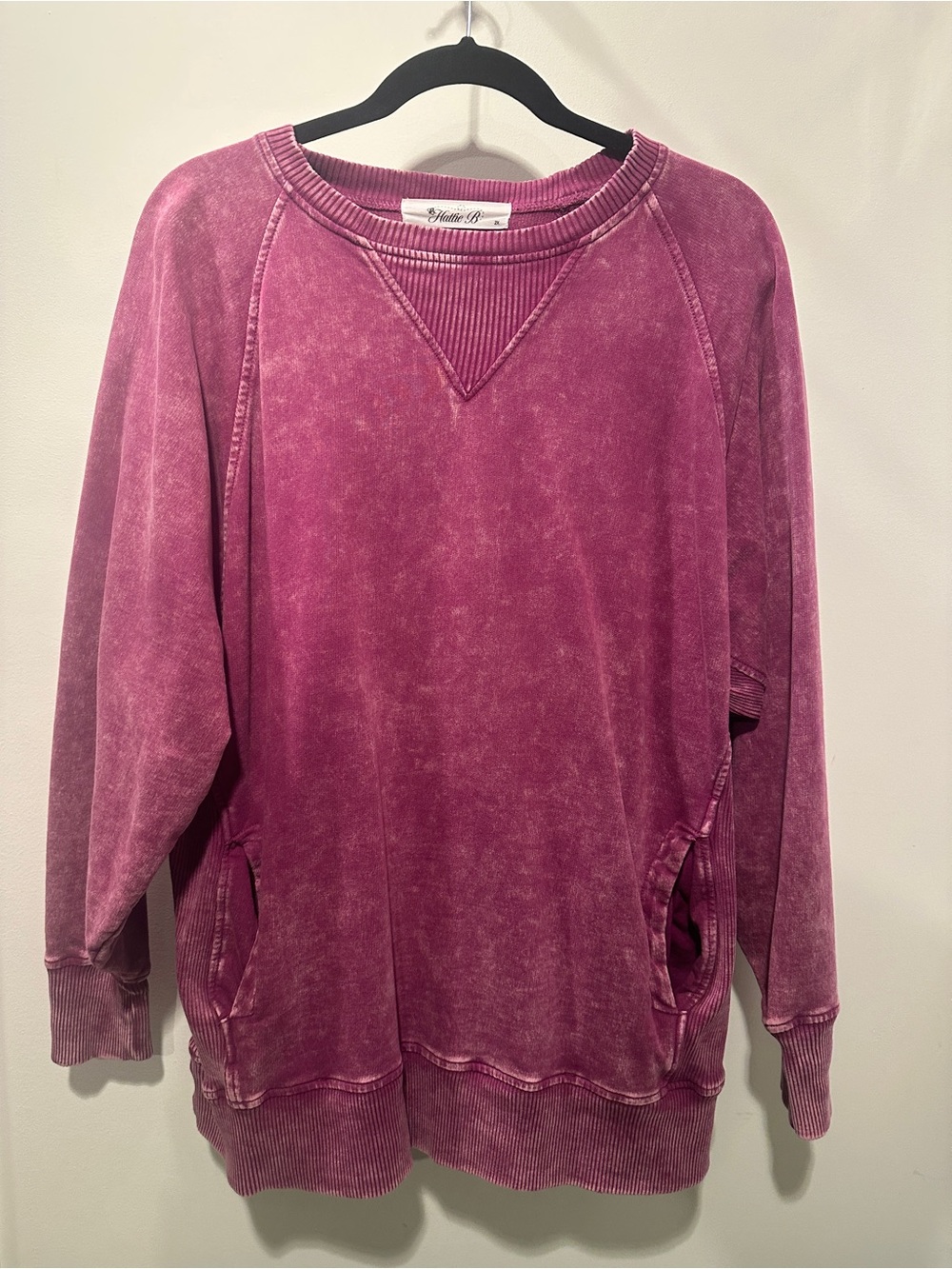 Vintage Wash Pink Berry  Oversized Sweatshirt w/Pockets by Hattie B - 2X